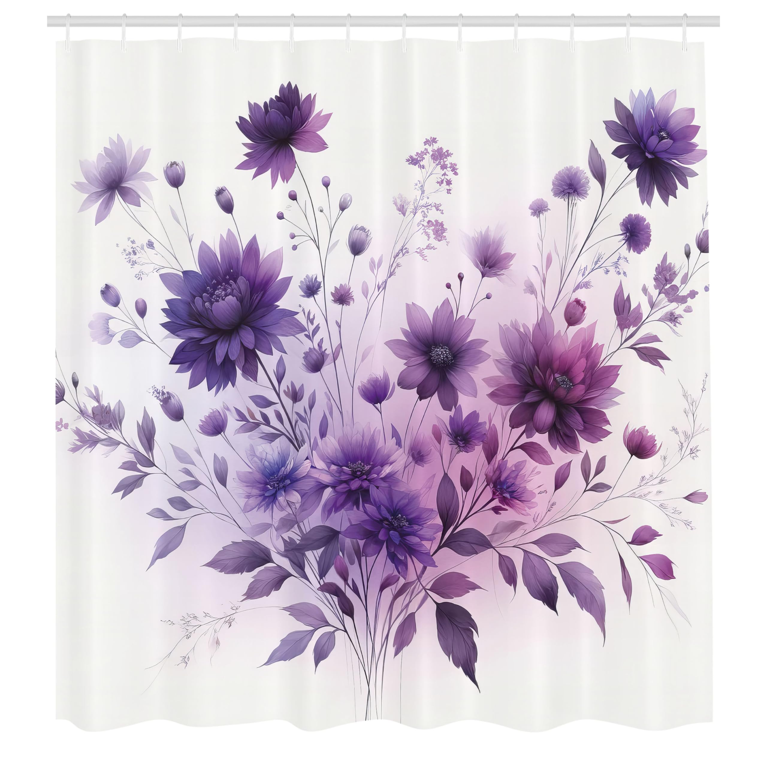 Ambesonne Purple Shower Curtain, Avant-Garde Blossoming Wild Flowers Bouquet In Monochromatic Tones Print, Cloth Fabric Bathroom